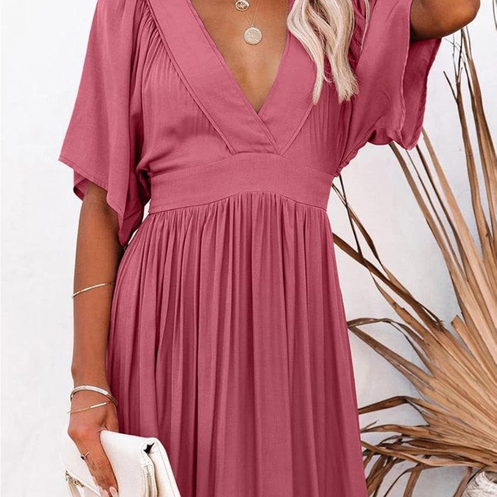 Elegant Pink V-Neck Dress